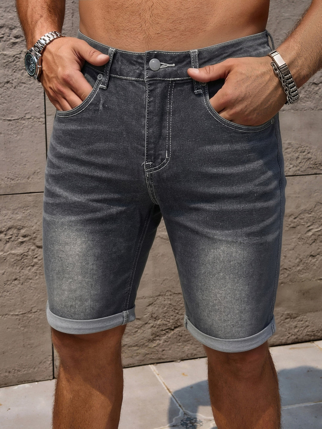 Dravon | Men’s Slim-Fit Denim Shorts with casual rolled hem