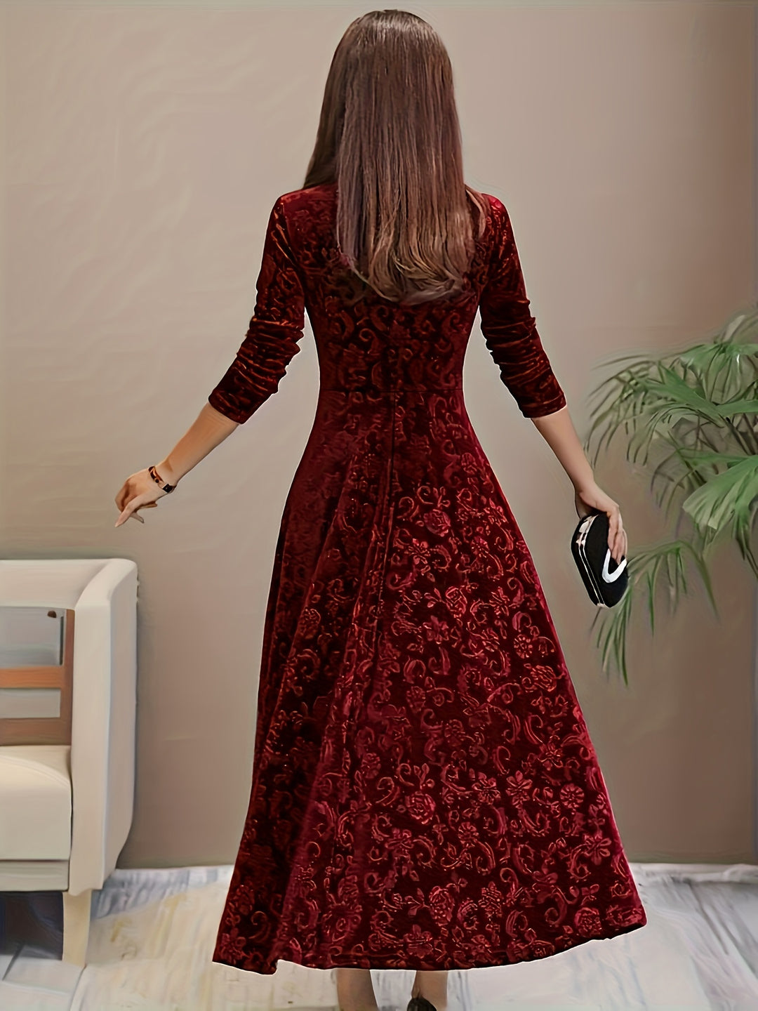 Elarisse | Women’s Midi Dress with square neckline and elegant drape