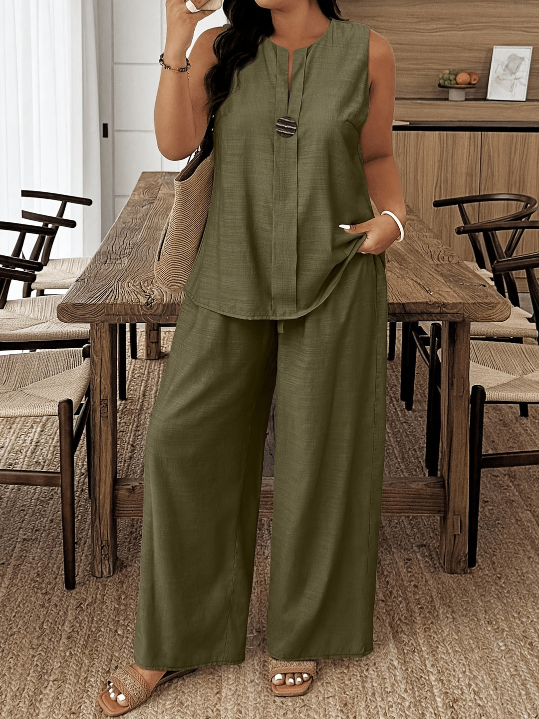 Elyvora | Women’s Two-Piece Set with sleeveless top and wide-leg trousers