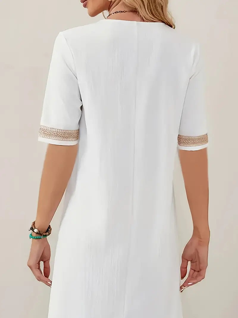 Liora | Women’s V neck dress with lace trim