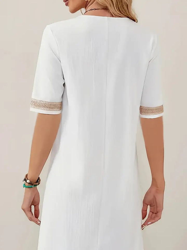 Liora | Women’s V neck dress with lace trim
