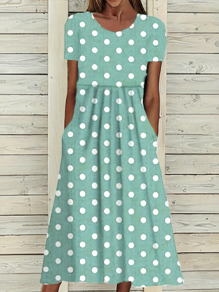 Elvaria | Women’s Midi Dress with polka dot design and relaxed fit