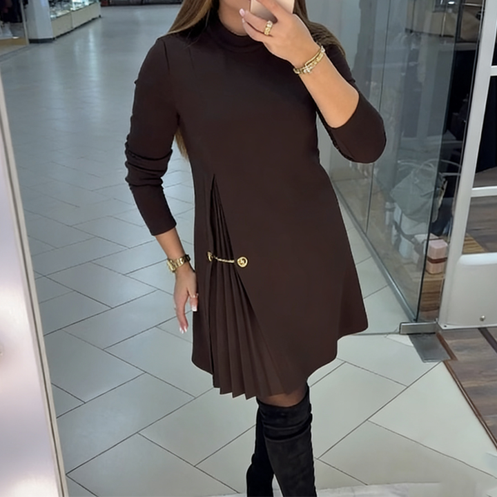 Sorvienne | Women’s Mini Dress with high neckline and pleated design highlight