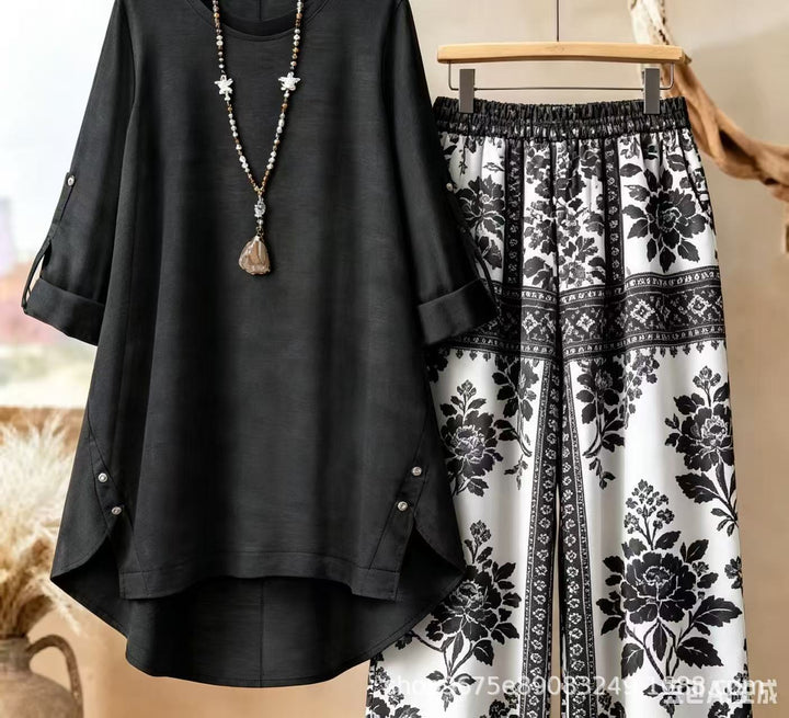 Solmira | Women’s Two-Piece Set with Floral Wide-Leg Pants