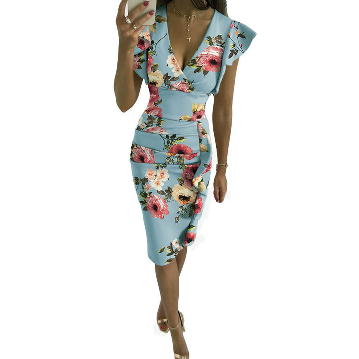 Selena | Women’s Bodycon Dress with Ruffle Sleeve Detail