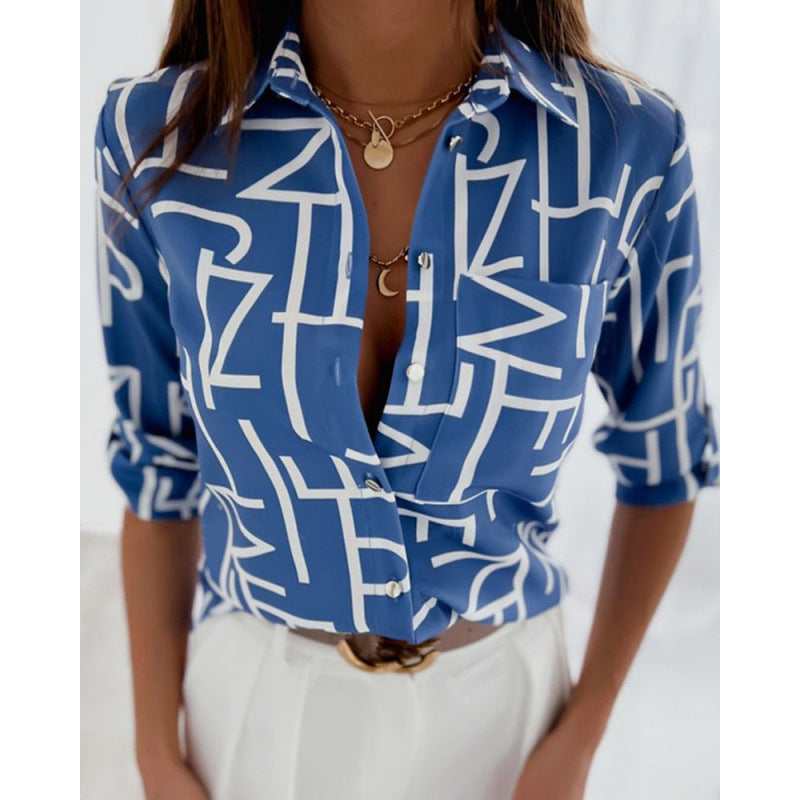 Lorena | Women’s Printed Button Up Shirt with Relaxed Collar Detail