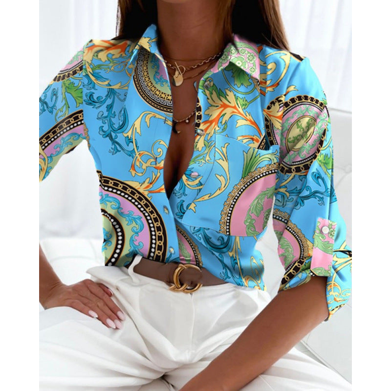 Lorena | Women’s Printed Button Up Shirt with Relaxed Collar Detail