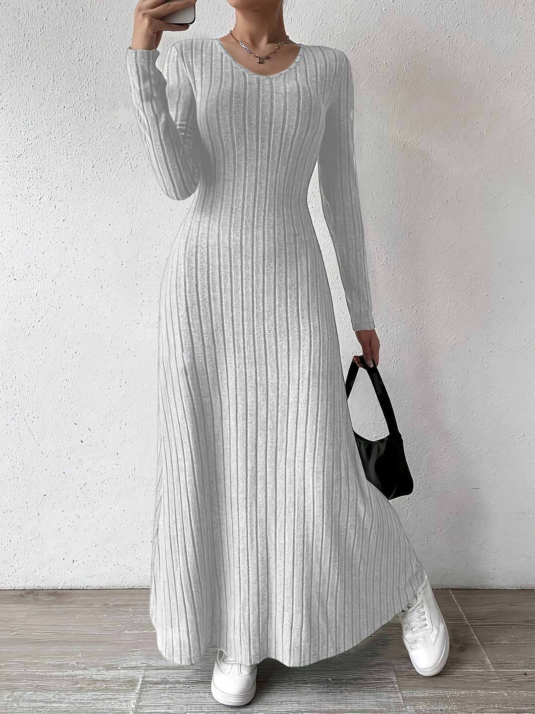 Veltrisse | Women’s Maxi Dress with long sleeves and ribbed texture
