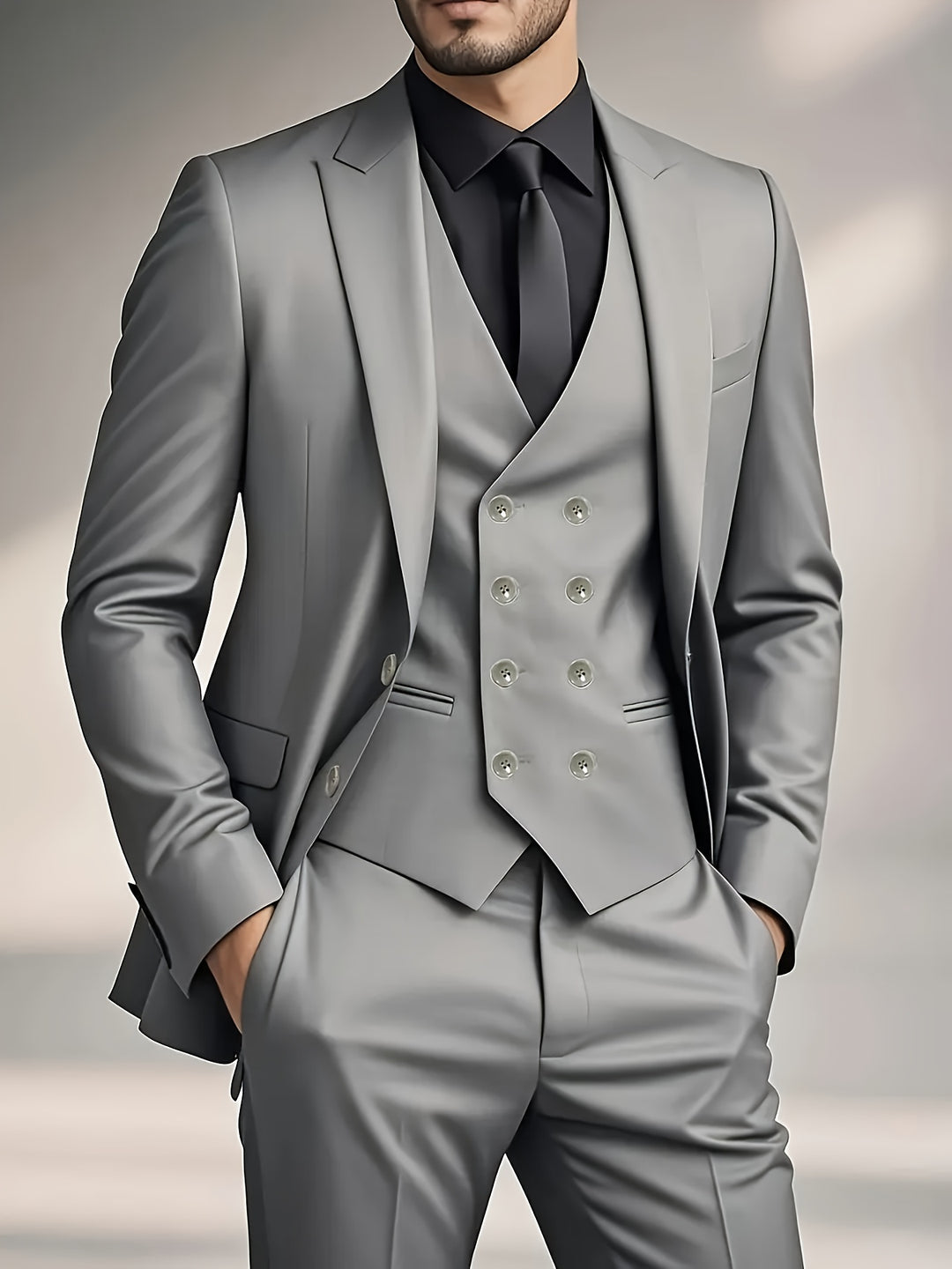 Ervion | Men’s Three-Piece Suit with tailored fit and double-breasted waistcoat
