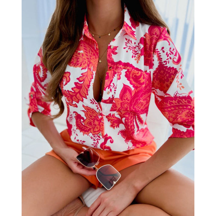 Lorena | Women’s Printed Button Up Shirt with Relaxed Collar Detail