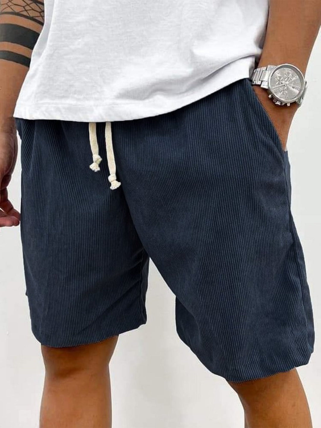 Thorne | Men’s Drawstring Shorts with striped texture