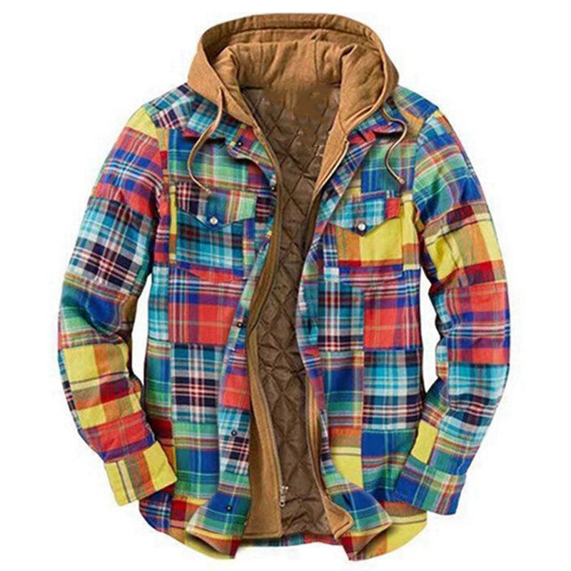 Trenvor | Men’s Hooded Shirt Jacket with plaid pattern