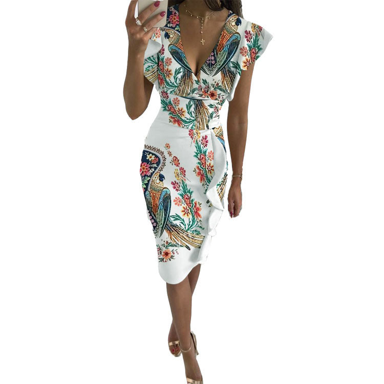 Selena | Women’s Bodycon Dress with Ruffle Sleeve Detail