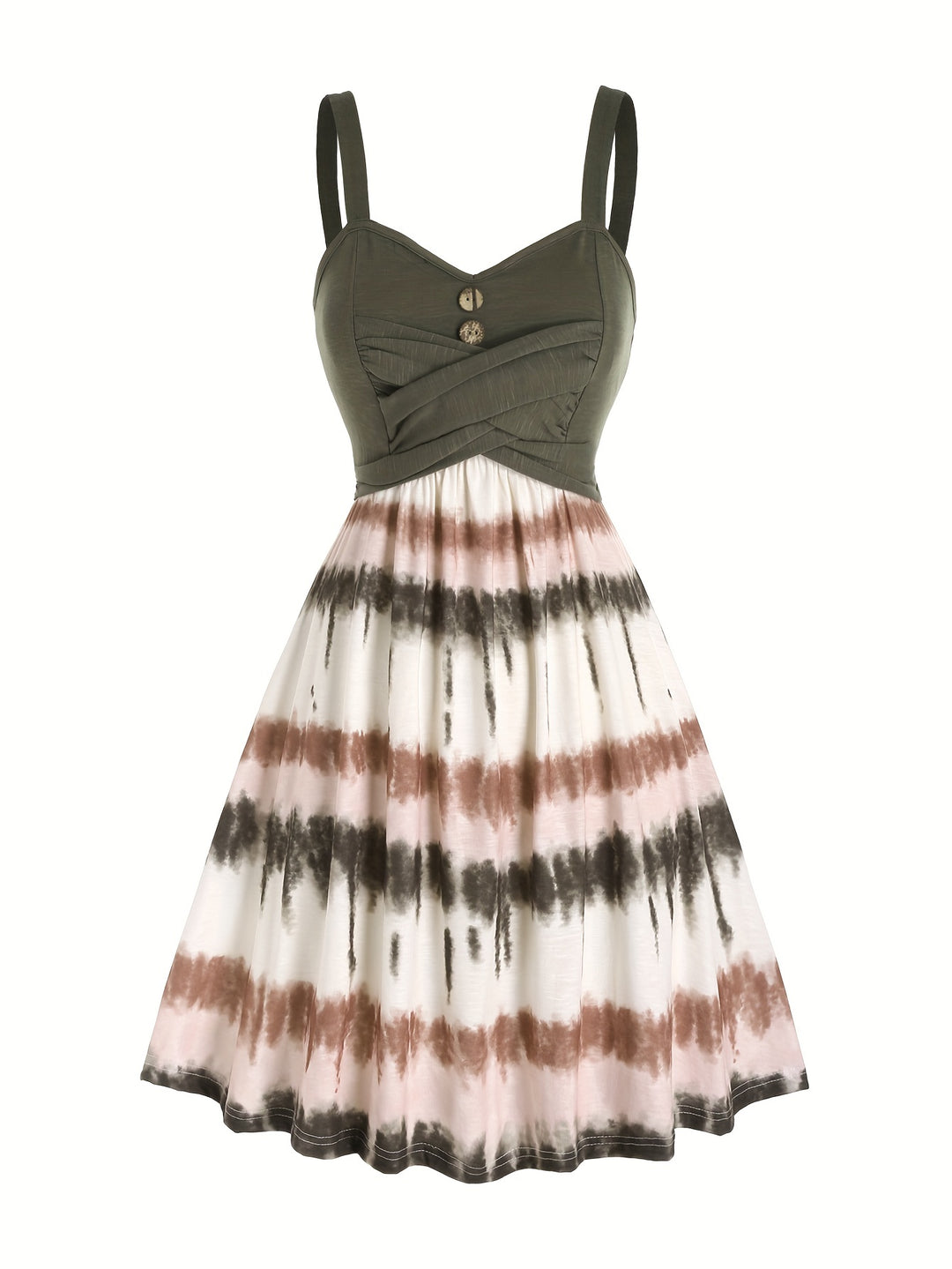 Selvara | Women’s Tie-Dye Midi Dress with twisted bodice and button note