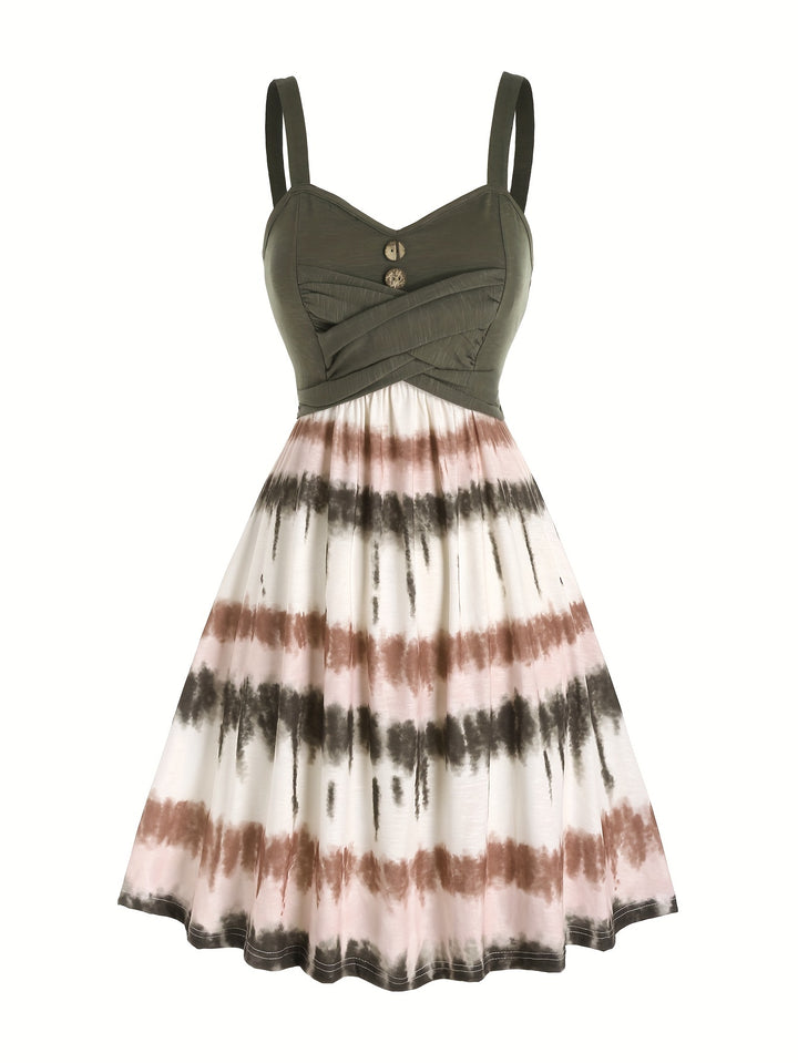 Selvara | Women’s Tie-Dye Midi Dress with twisted bodice and button note