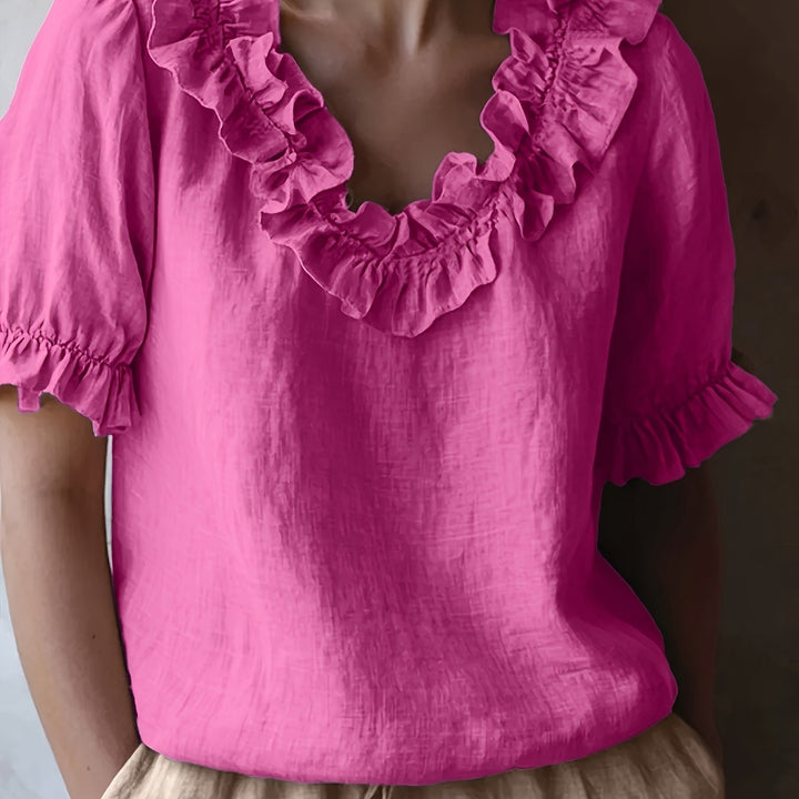 Elmirae | Women’s Blouse with ruffled neckline and soft short layers