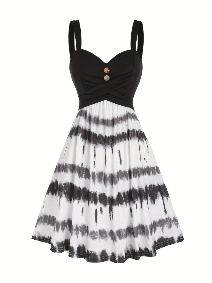 Selvara | Women’s Tie-Dye Midi Dress with twisted bodice and button note