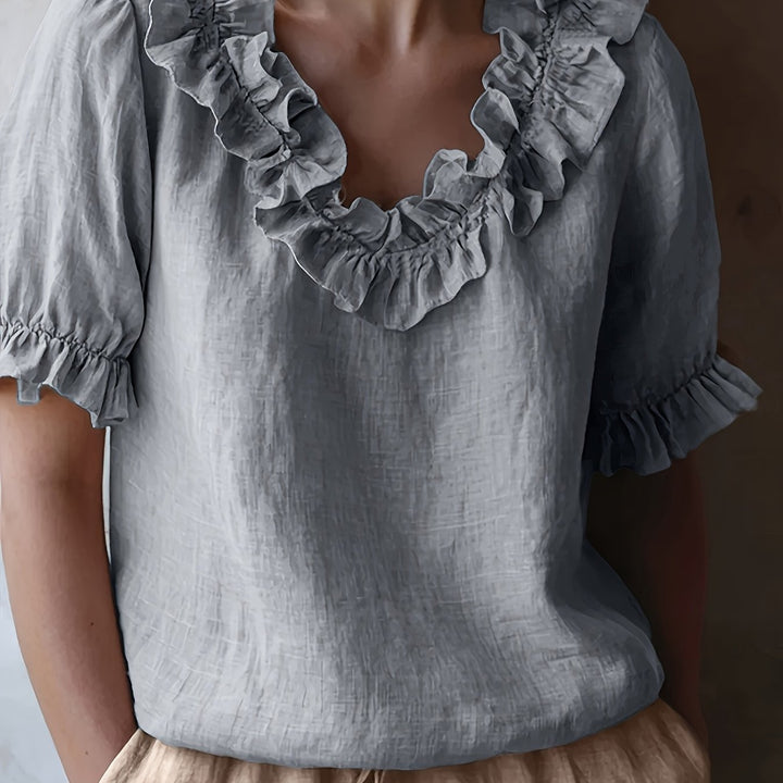 Elmirae | Women’s Blouse with ruffled neckline and soft short layers