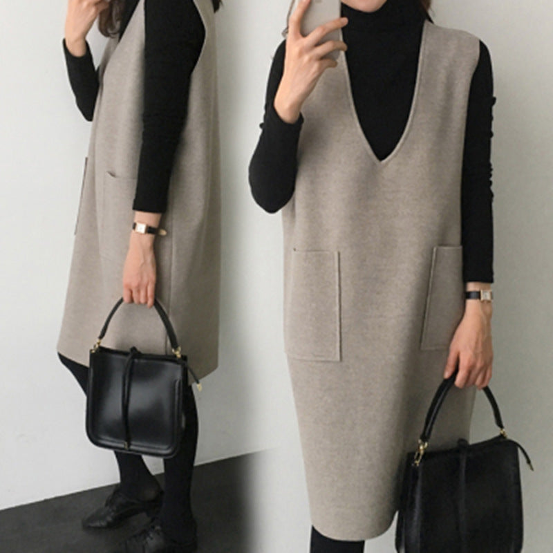 Sorvellae | Women’s Sleeveless Pinafore Dress with V-neckline and front pockets