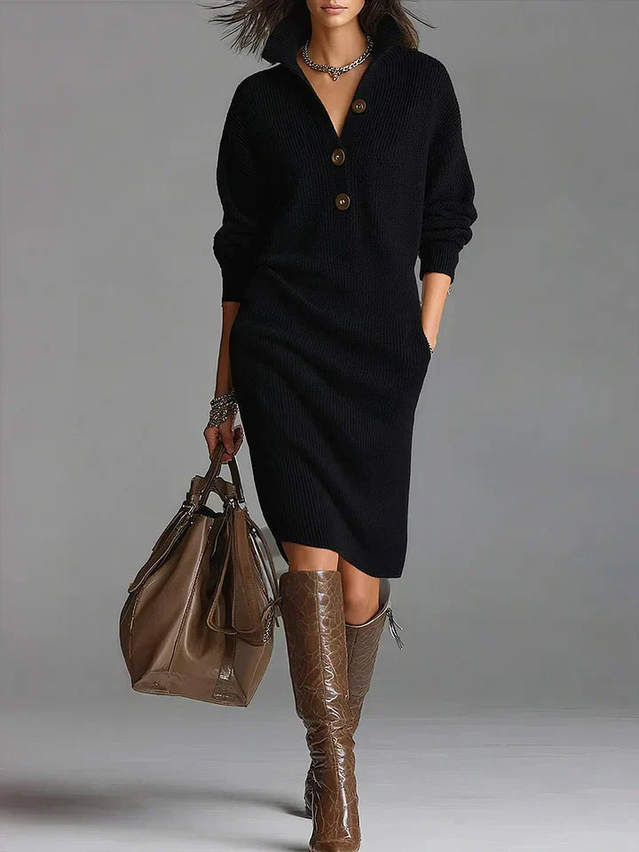 Sorella | Women’s Casual Dress with Button Neck Detail
