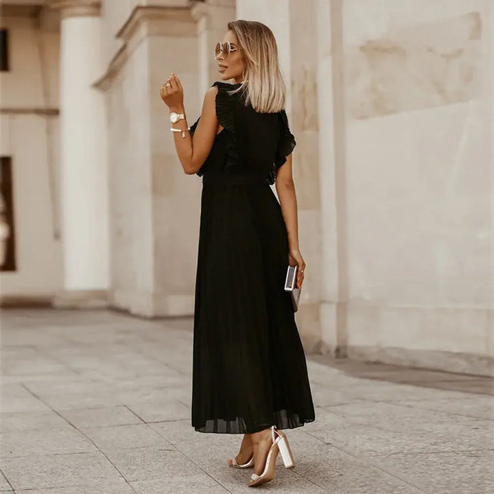 Elmara | Women’s Maxi Dress with Ruffle Sleeves and Pleated Skirt