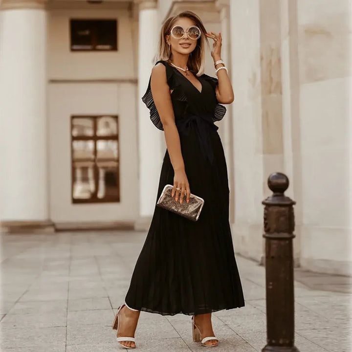 Elmara | Women’s Maxi Dress with Ruffle Sleeves and Pleated Skirt