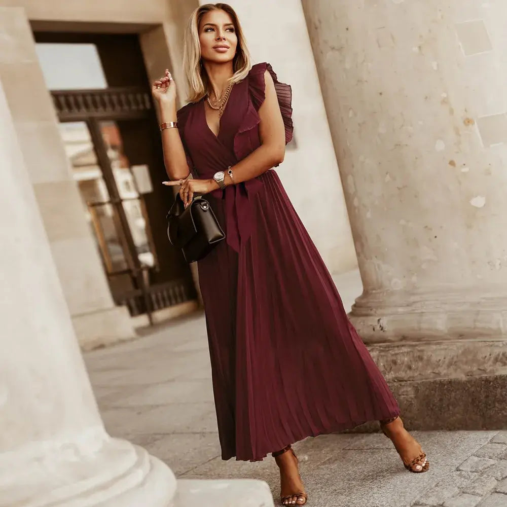 Elmara | Women’s Maxi Dress with Ruffle Sleeves and Pleated Skirt