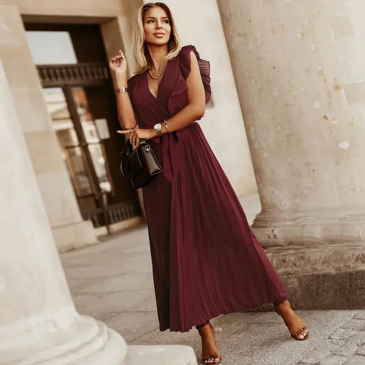 Elmara | Women’s Maxi Dress with Ruffle Sleeves and Pleated Skirt