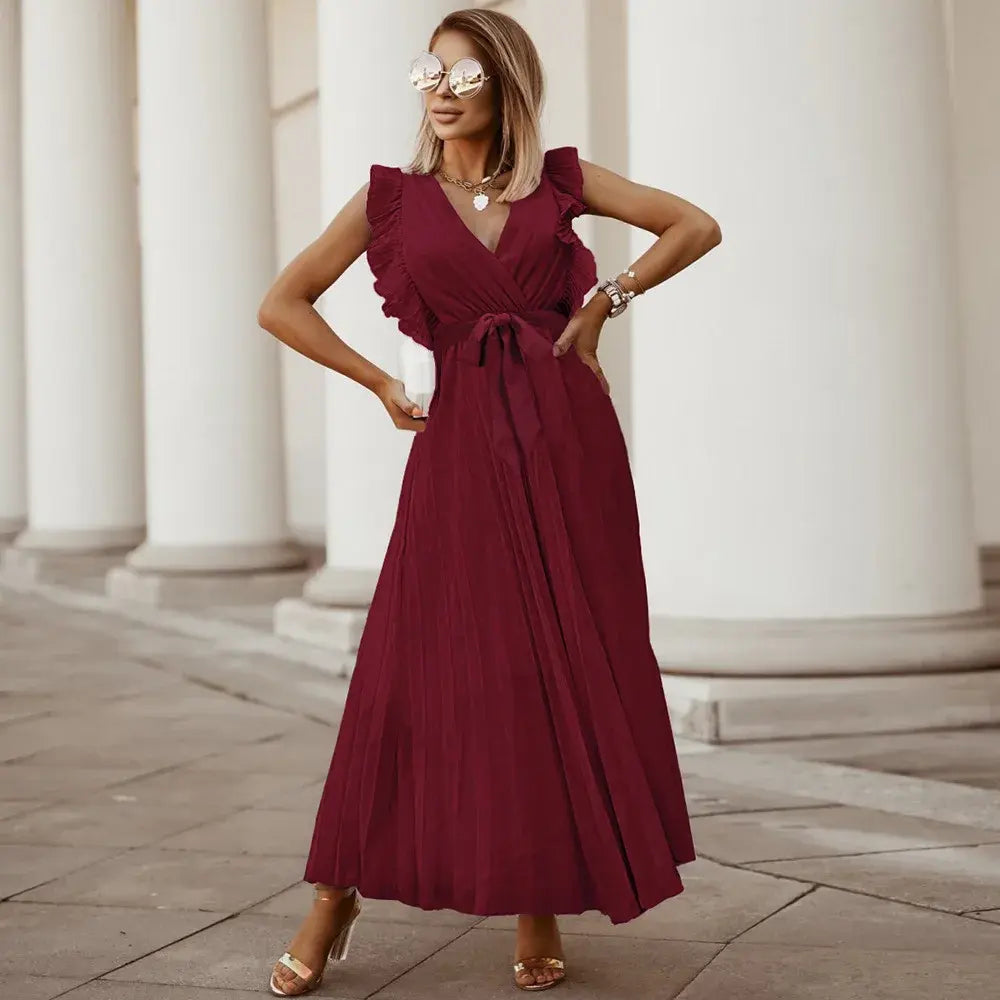 Elmara | Women’s Maxi Dress with Ruffle Sleeves and Pleated Skirt