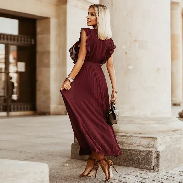 Elmara | Women’s Maxi Dress with Ruffle Sleeves and Pleated Skirt