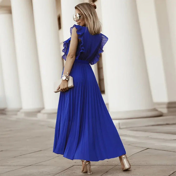 Elmara | Women’s Maxi Dress with Ruffle Sleeves and Pleated Skirt