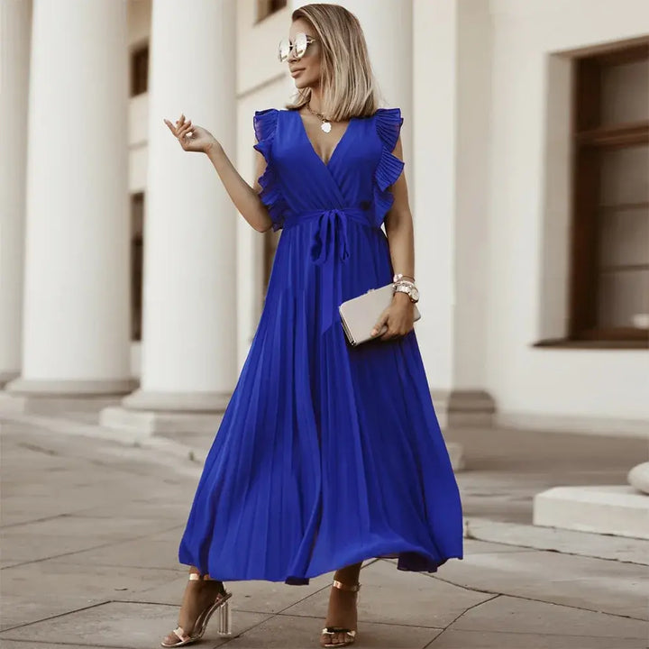 Elmara | Women’s Maxi Dress with Ruffle Sleeves and Pleated Skirt