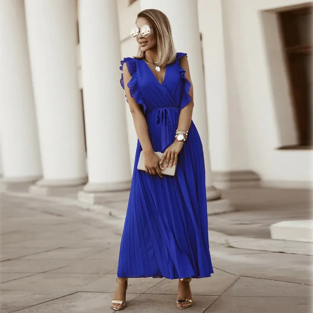 Elmara | Women’s Maxi Dress with Ruffle Sleeves and Pleated Skirt