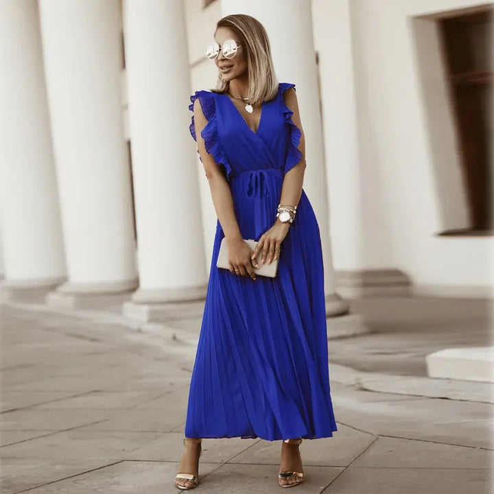 Elmara | Women’s Maxi Dress with Ruffle Sleeves and Pleated Skirt