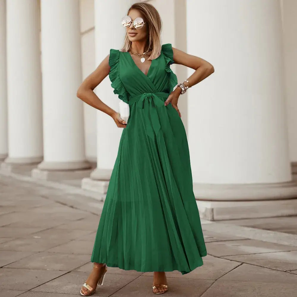 Elmara | Women’s Maxi Dress with Ruffle Sleeves and Pleated Skirt