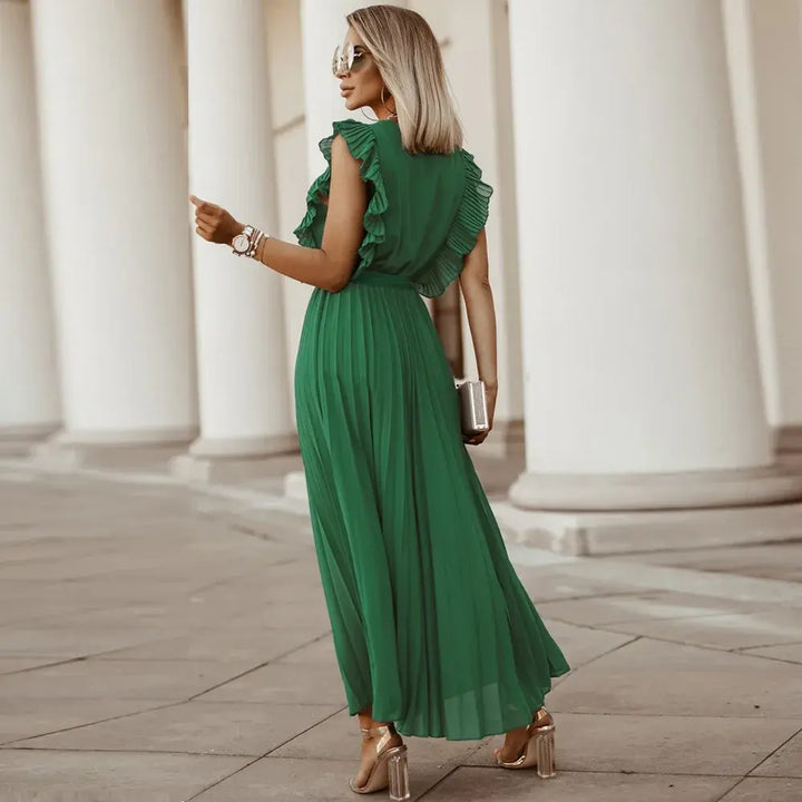 Elmara | Women’s Maxi Dress with Ruffle Sleeves and Pleated Skirt