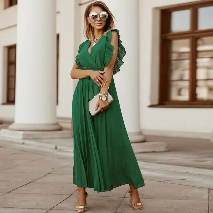 Elmara | Women’s Maxi Dress with Ruffle Sleeves and Pleated Skirt