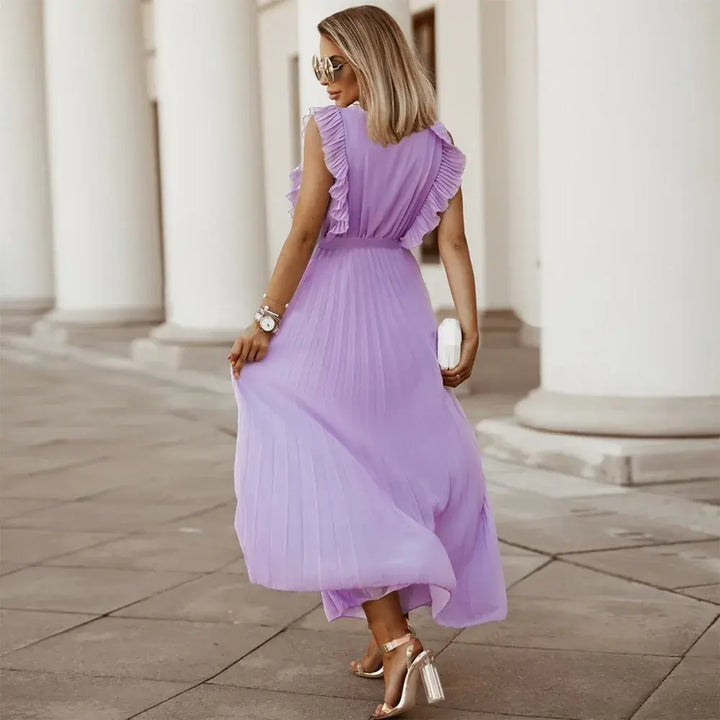 Elmara | Women’s Maxi Dress with Ruffle Sleeves and Pleated Skirt