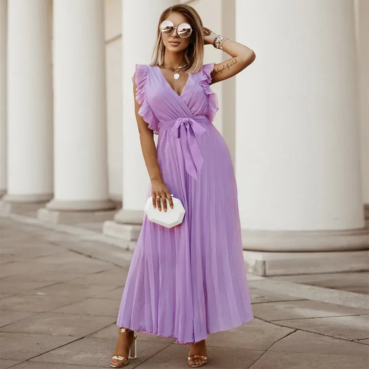 Elmara | Women’s Maxi Dress with Ruffle Sleeves and Pleated Skirt