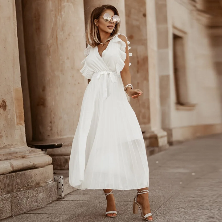 Elmara | Women’s Maxi Dress with Ruffle Sleeves and Pleated Skirt