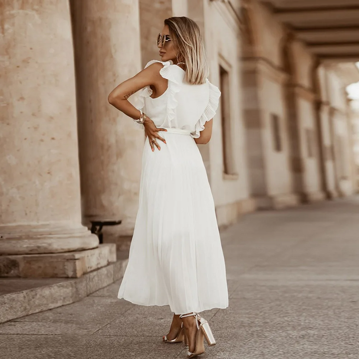 Elmara | Women’s Maxi Dress with Ruffle Sleeves and Pleated Skirt