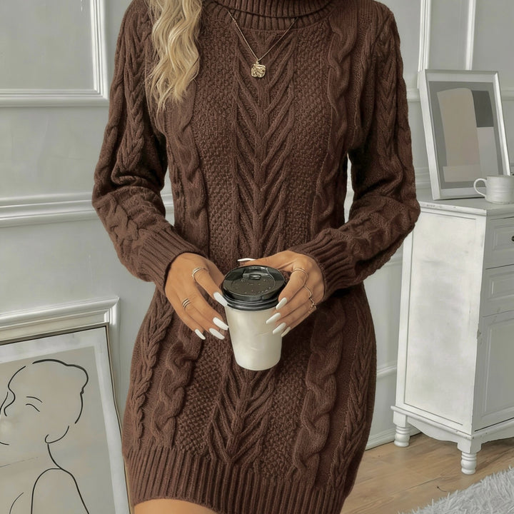 Cariva | Women’s Turtleneck Jumper Dress with textured design and long sleeve finish