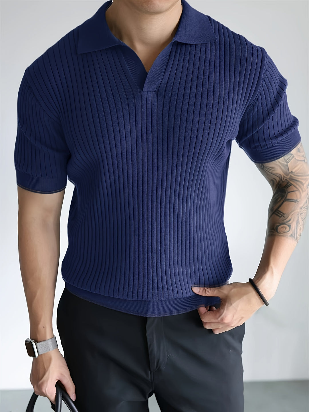 Zenvor | Men’s Ribbed Polo Shirt with open collar