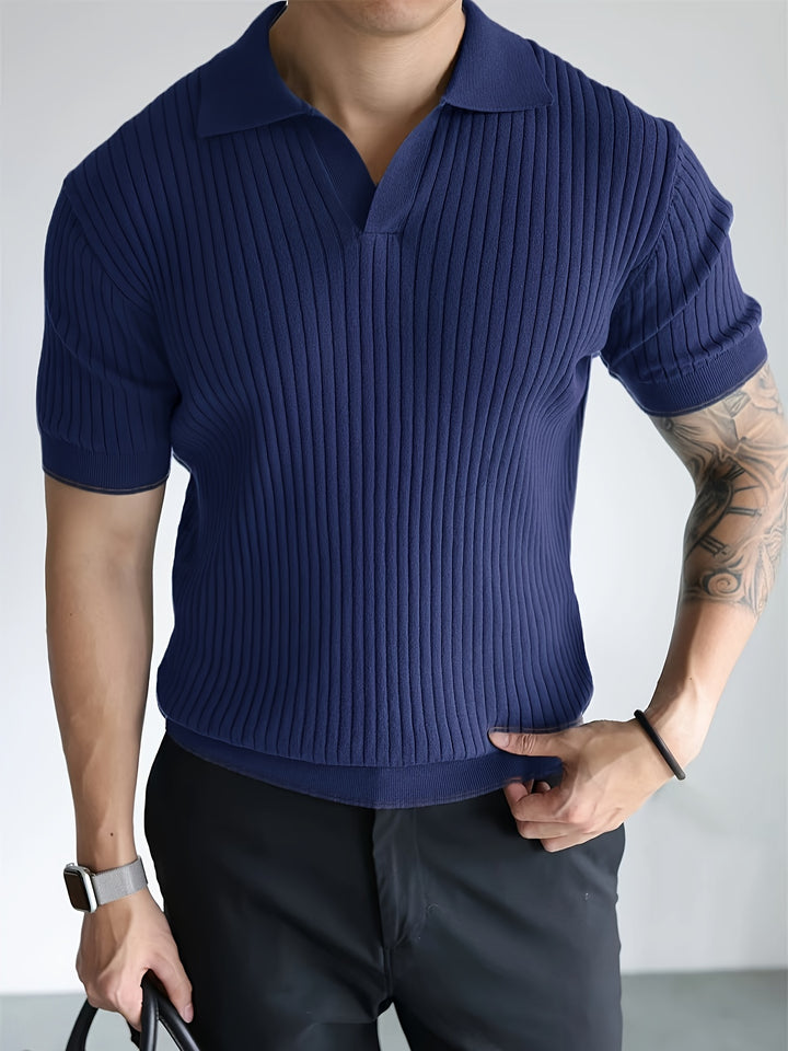 Zenvor | Men’s Ribbed Polo Shirt with open collar