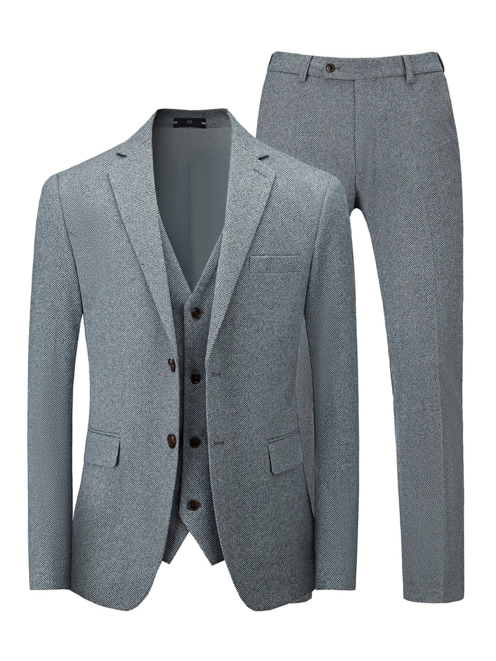 Trevian | Men’s Three-Piece Suit featuring a herringbone pattern