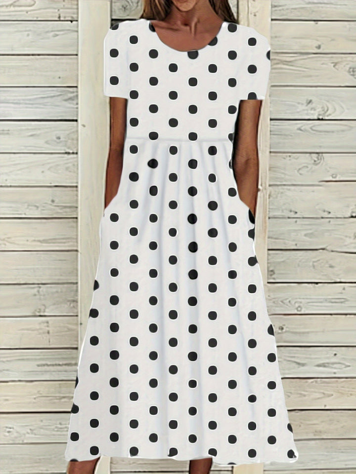 Elvaria | Women’s Midi Dress with polka dot design and relaxed fit