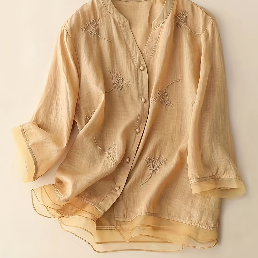 Luneria | Women’s Button-Up Top with subtle embroidered highlights
