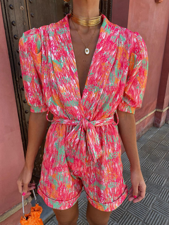 Arlena | Women’s Printed Playsuit with Waist Tie