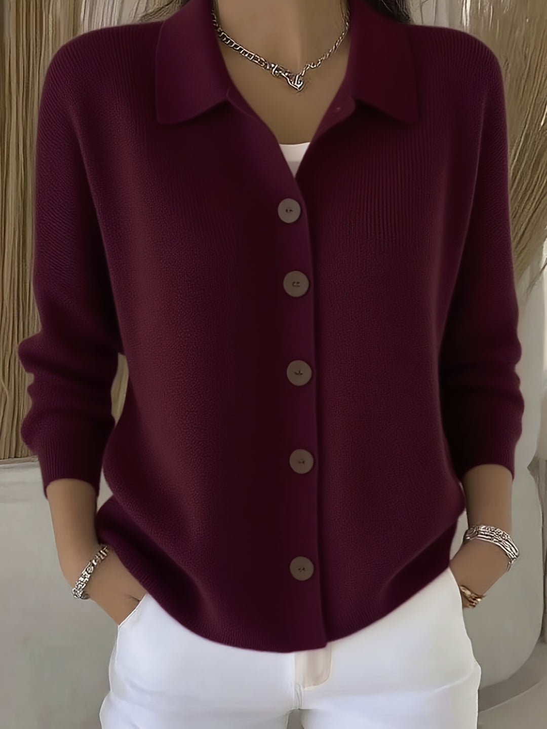 Elyndra | Women’s Closure-Front Top with tailored collar edge