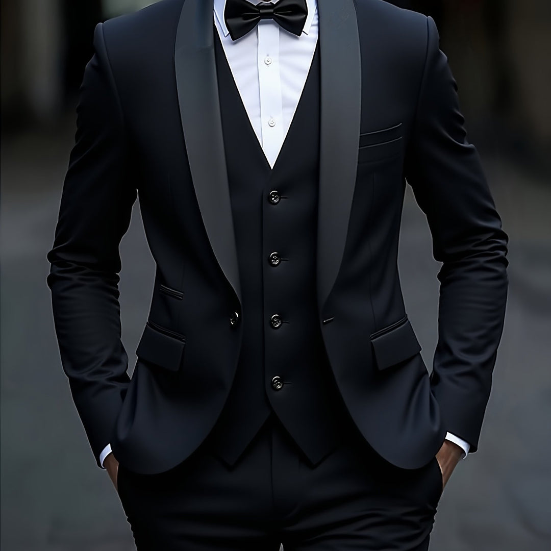 Rovian | Men’s Three-Piece Suit with contrast lapel ornament
